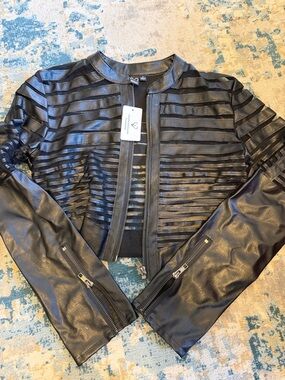 Windsor Black Striped Faux Leather Zip Crop Jacket